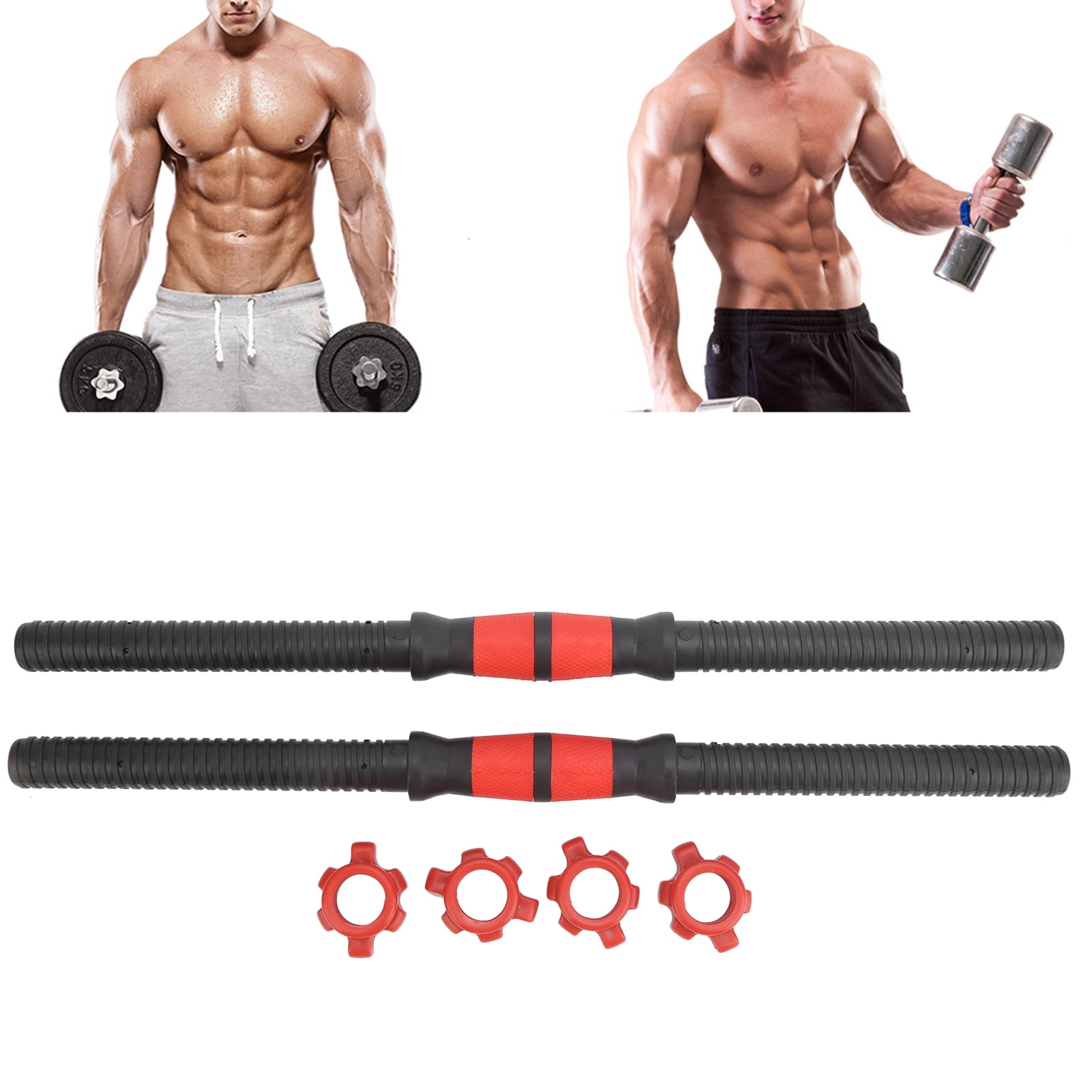 Tebru 50cm Dumbbell Bars Weight Lifting Dumbbell Handles W/ 4Pcs Nuts Fitness Gears