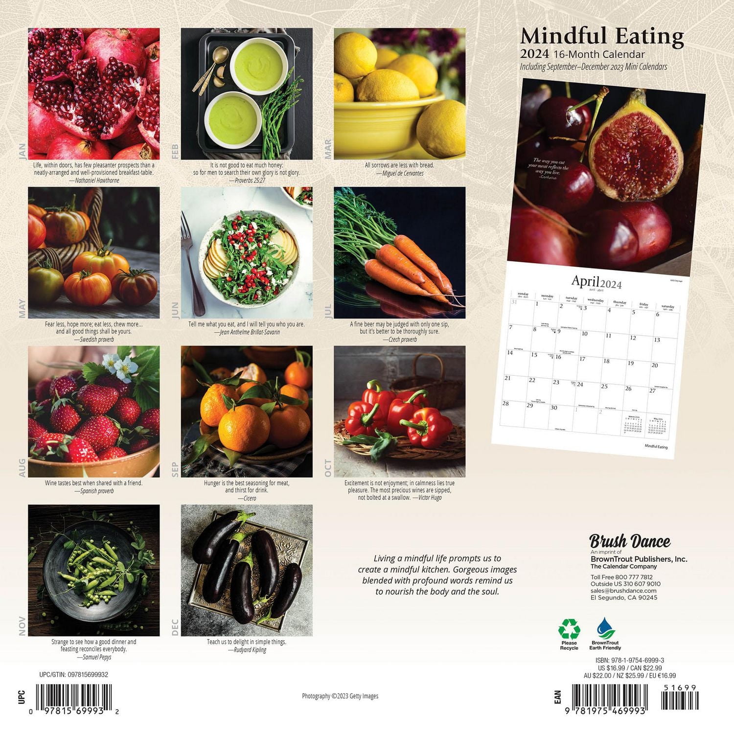 Brush Dance Mindful Eating 2024 12x24 Inch Square Wall Calendar, 9781975469993