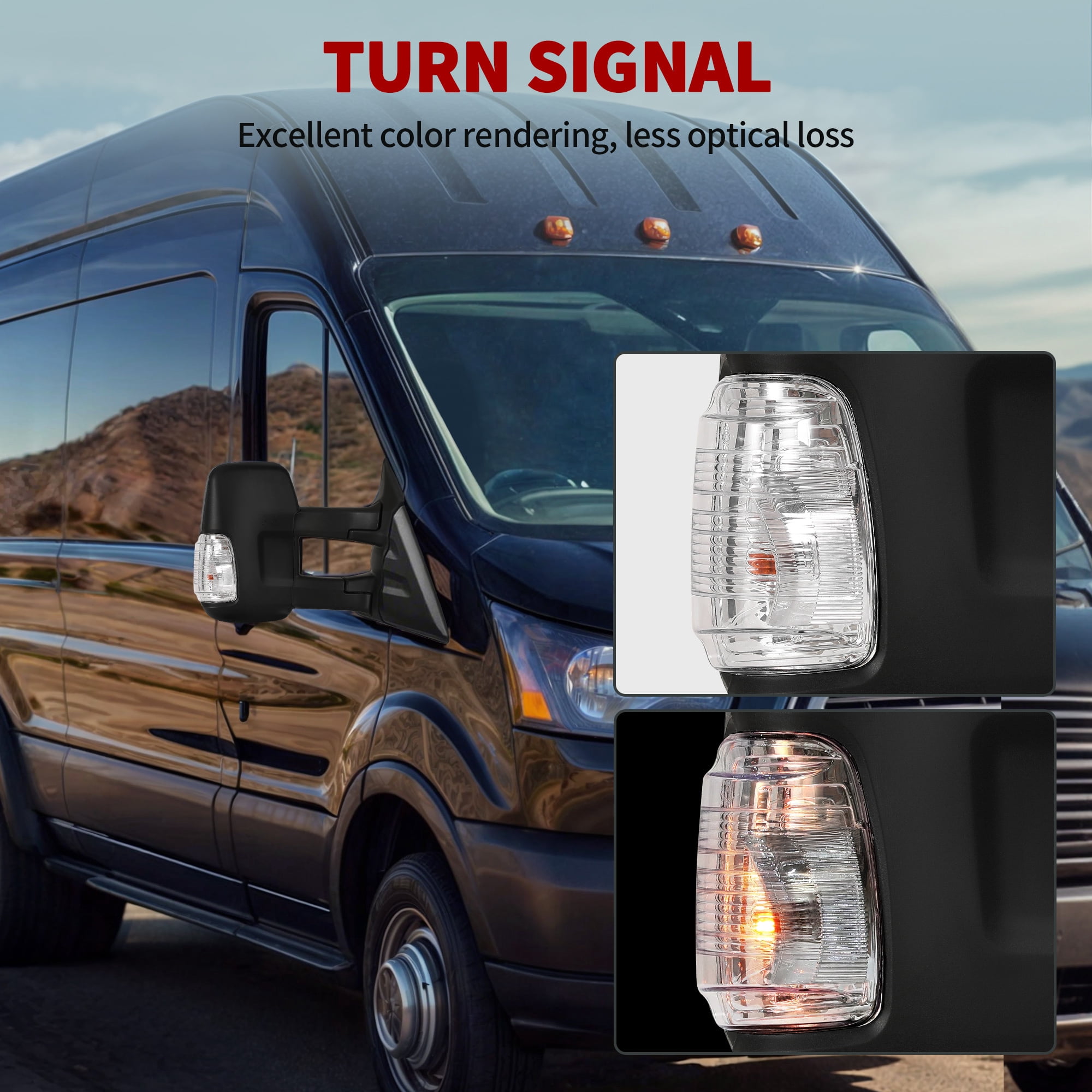 LEDKINGDOMUS Right Side Power Heated Door Mirror with Amber Turn Signal, Compatible with 2015 2016 2017 2018 2019 2020 2021 2022 2023 2024 Ford Transit 150/250/350, Black