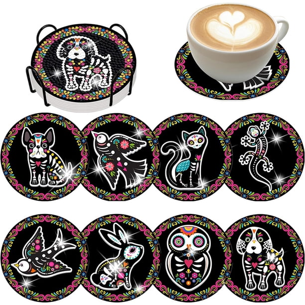 Kits Posavasos Pintura Diamantes 8 Piezas Acrílico/madera Forma Especial para Adultos Y