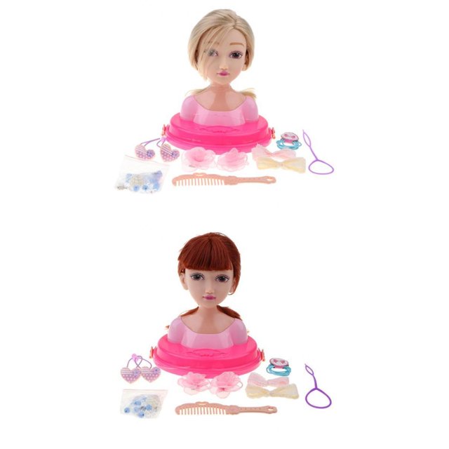 2 Piezas Juguete de Cabeza de Muñeca con Accesorios de Maquillaje Juego para Práctica de Cosmetología Peluquería de Niñas Sunnimix Cabezas de muñecas para peinar el cabello