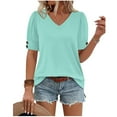thumbnail image 7 of ICHUANYI Womens Tops Cap Short Sleeve Blouse V Neck Summer Spring Shirts Casual Solid Color Base T-shirt Button Top, 7 of 7