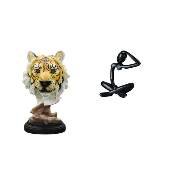 Escultura de mesa,Escultura de cabeza de tigre Estatua moderna de sobremesa,Figura de escritorio,Escultura abstracta de pensador para decoración de oficina y hogar.,Figura decorativa de