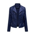 thumbnail image 3 of Dazajoo Women's Faux Leather Jacket Open Front Lapel Coat Slim Fit PU Biker Jackets Zip Up Motorcycle Outwear,Navy,XXXXL, 3 of 9