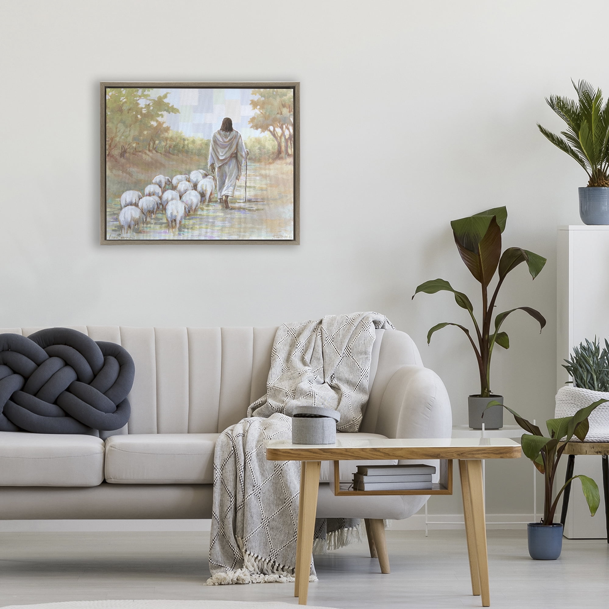 Stupell Industries Lead On Good Shepherd Brown Framed Floater Canvas Wall Art, design by Linda Sperruzzi