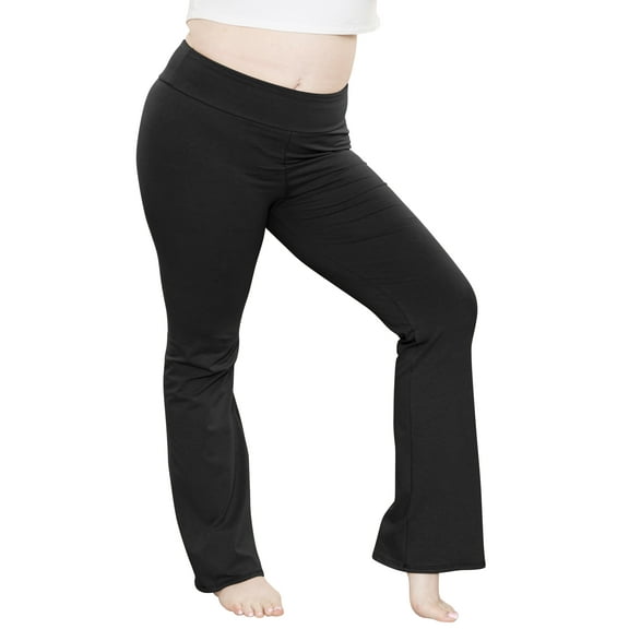 Stretch Is Comfort Women's Plus High Waist Cotton Bootcut Yoga Pants Black 2X