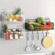 thumbnail image 3 of Organizador de cestas de almacenamiento de cocina colgante de hierro fundido: estante de pared multiusos sin taladros para organizar especias, frutas y utensilios. Estante de contacto seguro para, 3 of 7