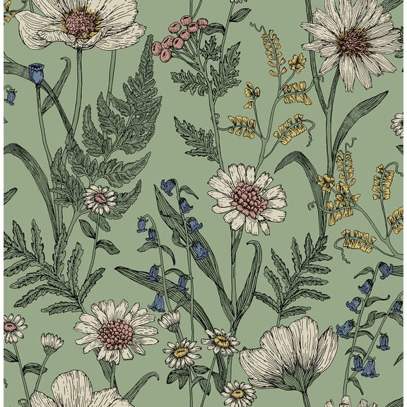 Fine Decor Arden Sage Wild Meadow Wallpaper, 20.5-in by 33-ft