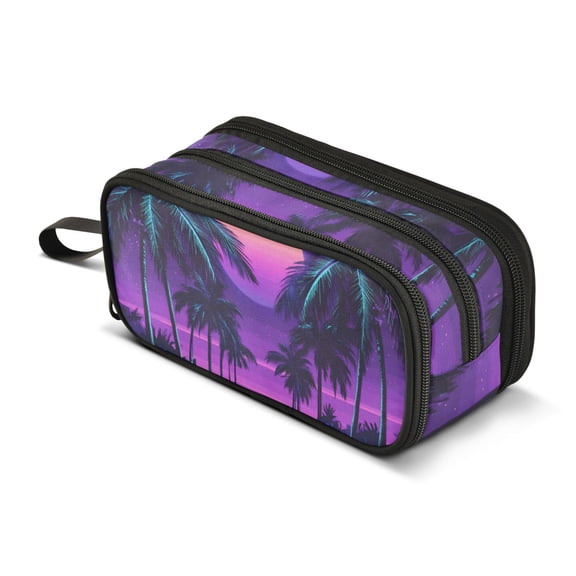 FORMRS Pencil Case with 3 Compartments Zipper Pouch, Elementary School Level and up, Green Digital Art