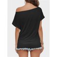 thumbnail image 4 of Women's Off Shoulder Tops Short Sleeve Casual Loose Shirts, 4 of 6