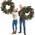 thumbnail image 3 of 24-Inch Christmas Wreath for Front Door - Artificial Holiday Wreath with Frosted Pinecones, Red Berries, Holly Leaves, and Greenery - For Indoor & Outdoor Winter Decorations, Xmas Wall Décor, 3 of 13