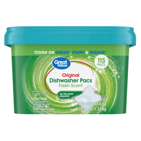 Great Value Original Dishwasher Pacs, Fresh Scent, 115 Count