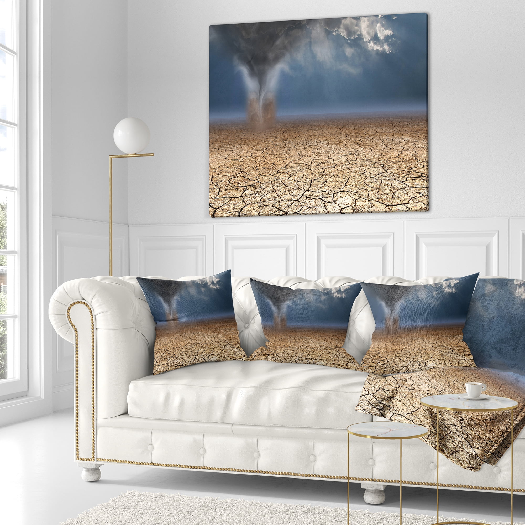 Designart Dust Devil in the Desert - Landscape Printed Throw Pillow - 18x18