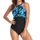 thumbnail image 3 of Traje de baño para mujer, traje de baño de una pieza para mujer, traje de baño estampado, traje de baño con panel de malla, rendimiento sólido, 3 of 7