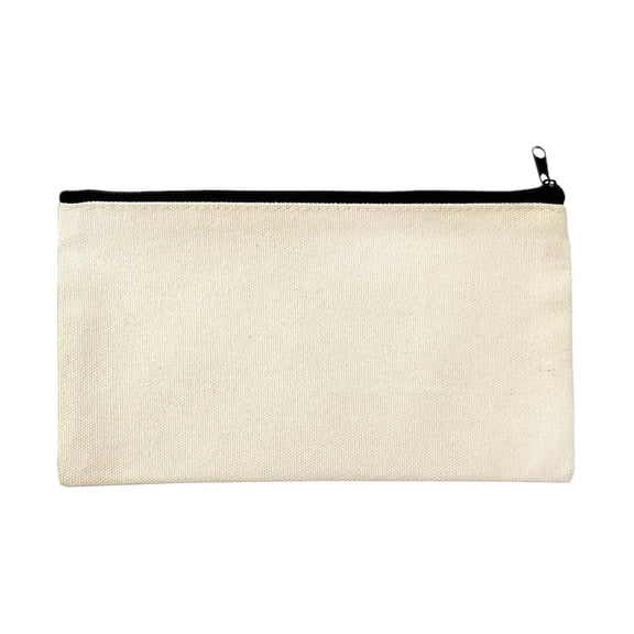 Canvas Pencil Pouch Beige, Zipper Pencil Case for Supplies, Fabric Stationery Organizer Bag, DIY Craft Storage Bag, Makeup Travel Pouch