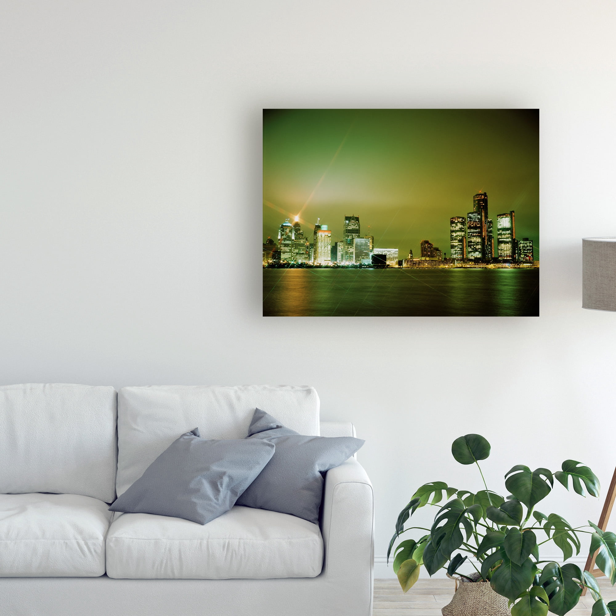 Trademark Fine Art 'Detroit Skyline Nighttime Michigan Color' Canvas Art by Monte Nagler