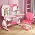 thumbnail image 2 of YNCE Kids Study Table and Chair Set, Adjustable Art Desk Girls Desk for Bedroom, Study Table with Large Writing Board Bookshelf and Drawer, 2 of 8