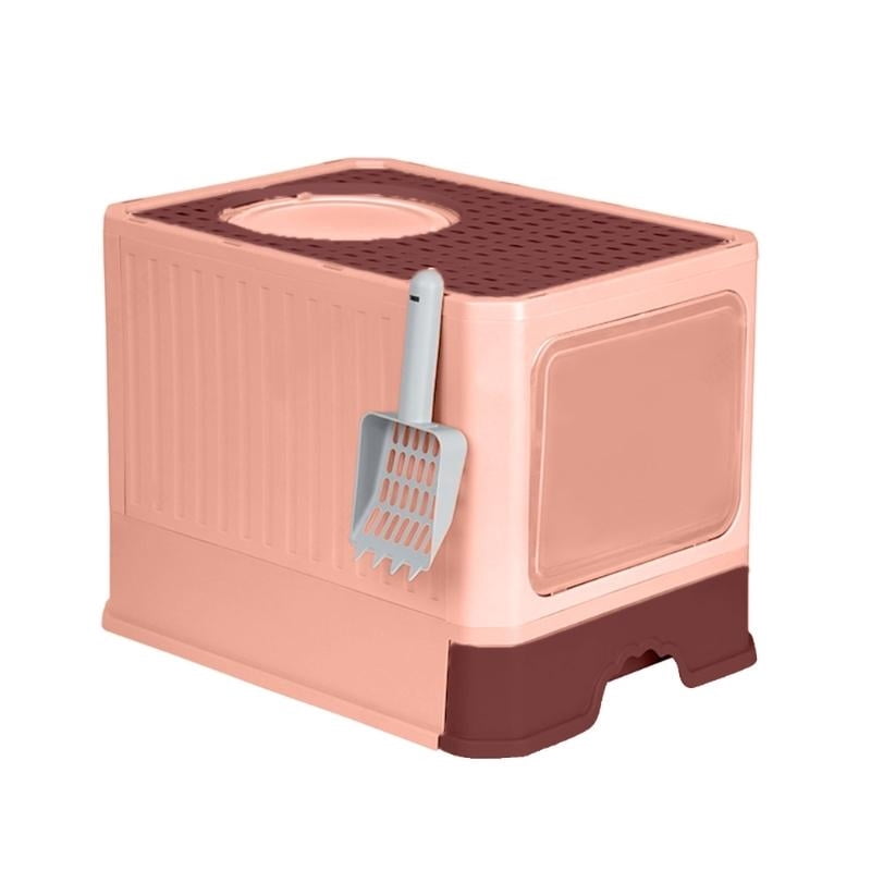 Yiran Fully Enclosed Foldable Drawer Type Cat Litter Box, Pink