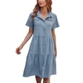 thumbnail image 1 of Robe d'Été Décontractée de Plage pour Femmes Manches Courtes Amples Robe en Denim Colorée pour Femmes Adultes Vêtements Bleus Taille TTG, 1 of 7