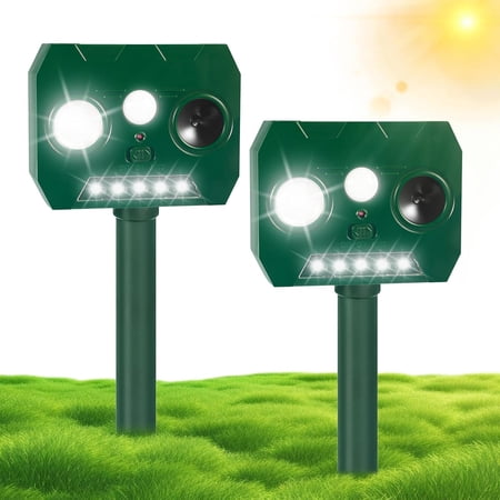 2Pcs Ultrasonic Animal Repellent Cat Deterrent Outdoor Solar Animal Repellent with Motion Detection&LED Flash Lights Animal Deterrent Devices to Repel Squirrel Raccoon Skunk Dog Repellent
