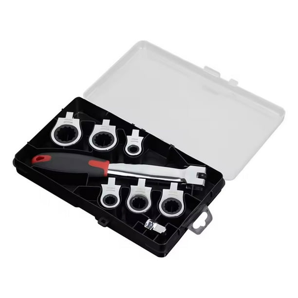 Juego de Llaves 6 en 1 con Cabezal Vibratorio, Llave de Trinquete Reemplazable y Cabezales Intercambiables para Reparación de Automóviles.