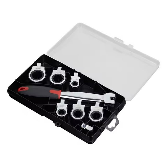 Juego de Llaves 6 en 1 con Cabezal Vibratorio, Llave de Trinquete Reemplazable y Cabezales Intercambiables para Reparación de Automóviles.