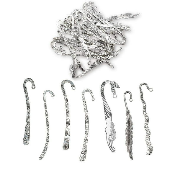 40 Pcs Silver Metal Bookmark, Hairpin Hook, Carved Antique Vintage with Pendant Making Mermaid Souvenirs Plain Embossed Jewellery