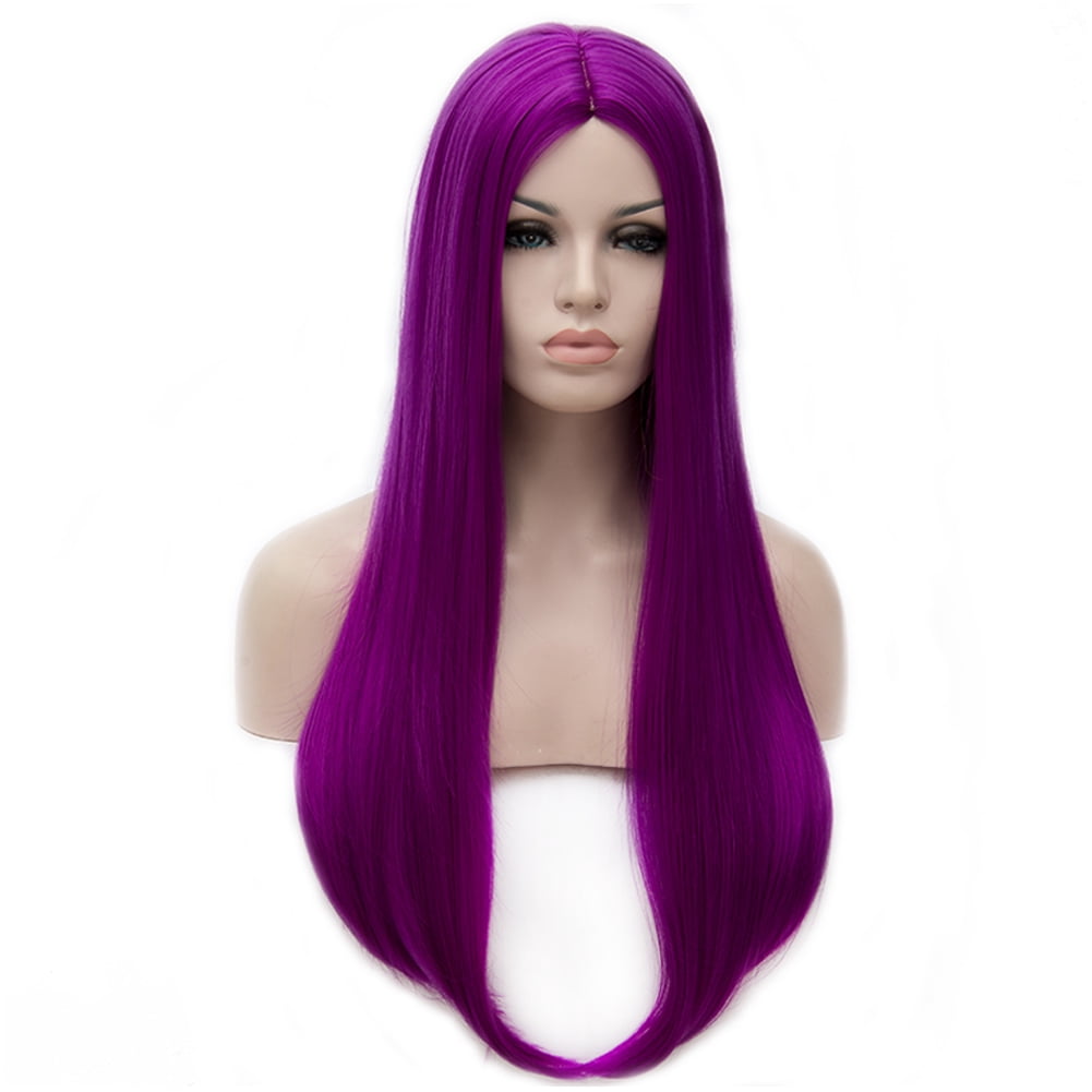 RightOn 25" Purple Wig Long Straight Wig Bright Purple Wig Dark Purple