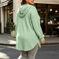 thumbnail image 5 of Women Plus-Size Long Hooded Sweatshirt Drawstring Long Sleeve Curved Hem Hoodie Tops With Kangaroo Pocket Casual Loose Daily Outerwear Green L, 5 of 6