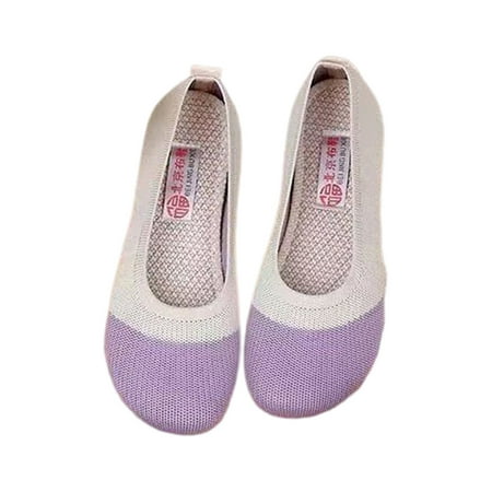

Woobling Ladies Walking Shoe Color Block Casual Shoes Non-Slip Flats Daily Moccasins Lightweight Slip On Comfort Purple 8