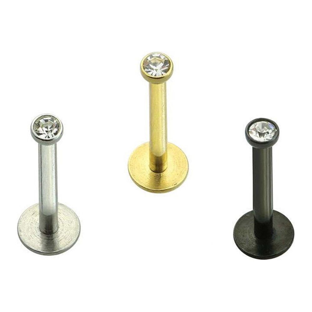 PUSH-IN LABRET 16G SURGICAL STEEL WITH PRESS FIT GEM