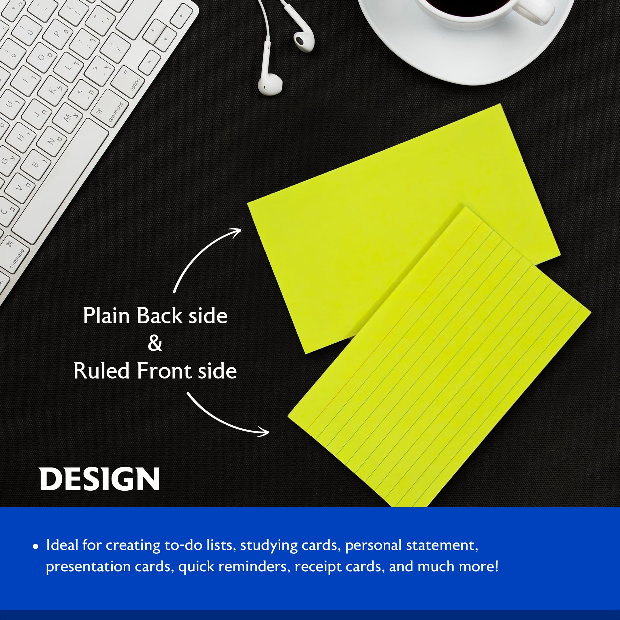 BAZIC Ruled Index Cards 3"X5" 2700 Count, Neon Ruled Lined Flashcards