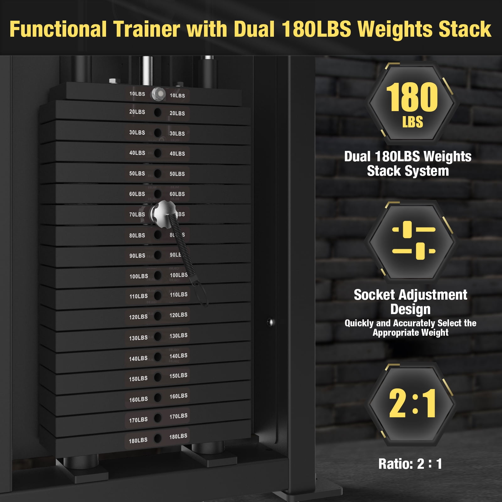 Functional Trainer Cable Machine, Cable Crossover Exercise Machine for Home & Commercial Gym, All in One Home Gym System Cable Machine and Dual Weights Stack for Cable Workout