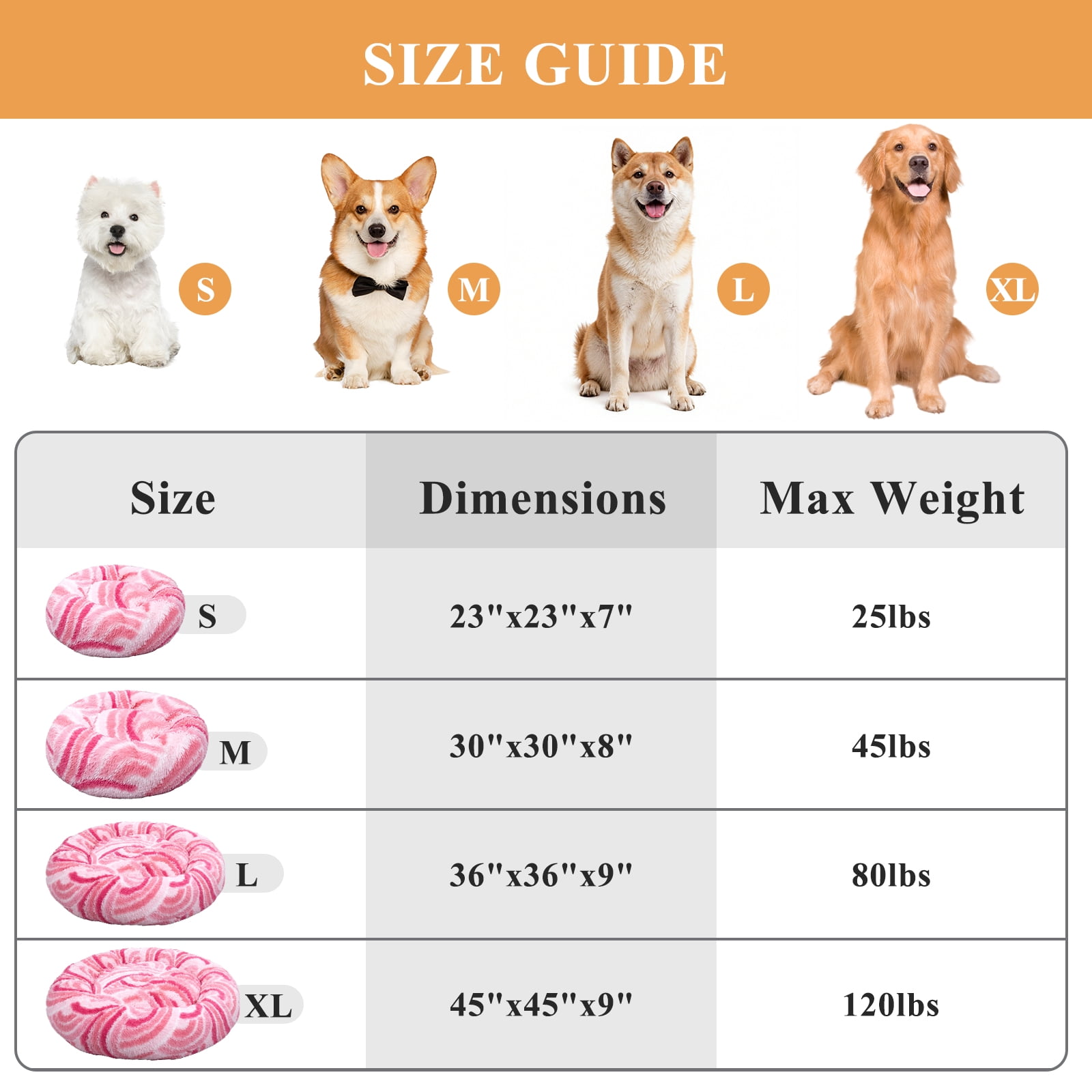Vaukki 30"Dog Bed with Non Slip Bottom,Soft Warm Faux Fur Pet Bed,Comfortable Donut Round Plush Dog and Cats Beds,Pink
