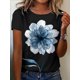thumbnail image 1 of Women'S Vintage Floral Print T-Shirt - Short Sleeve, Crew Neck, Medium Stretch, Regular Fit, Summer Casual Top with Blue and White Flower Design, Floral Print Blouse, 1 of 5