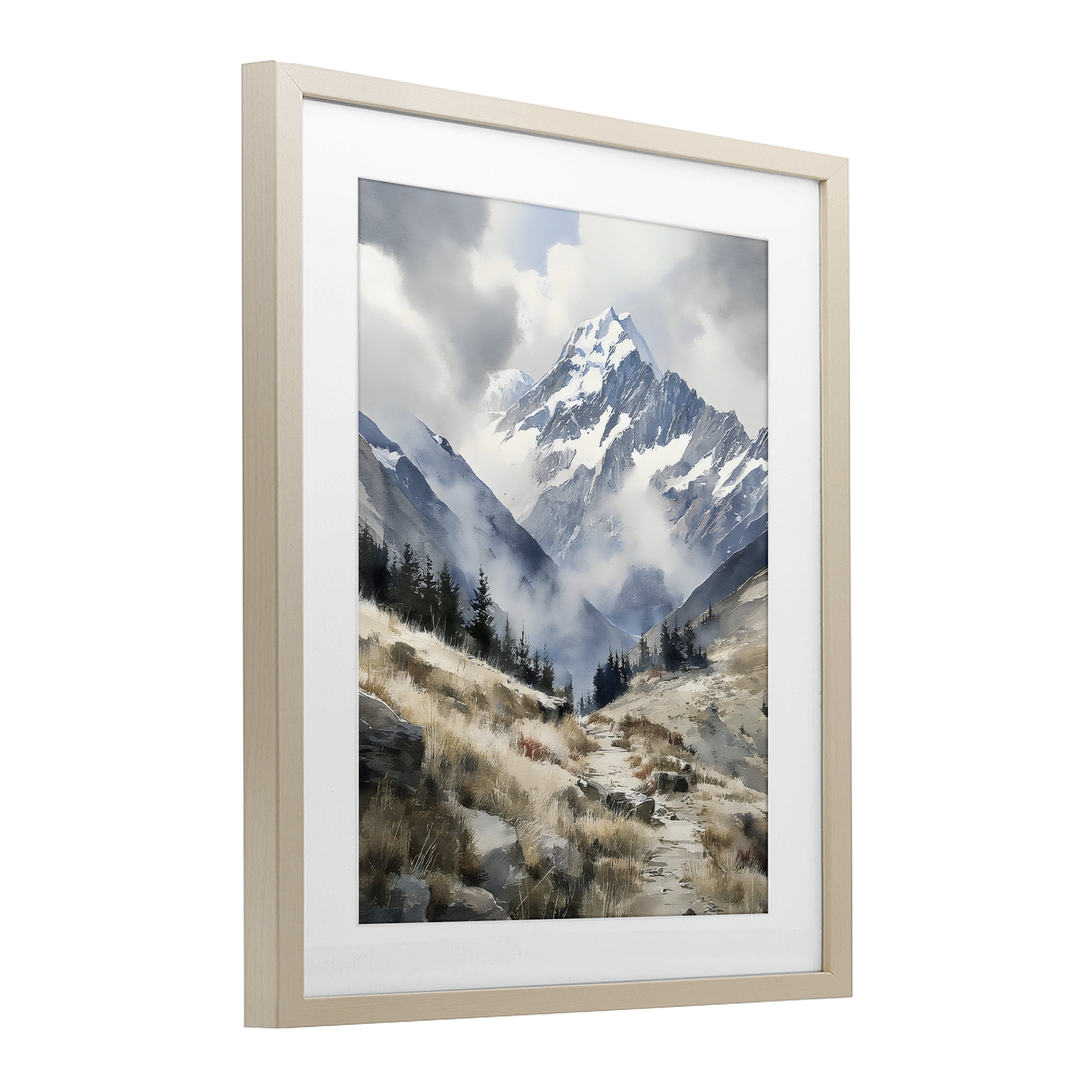 Stupell Industries Snow Caps Mountain Peaks Birch Framed Print Under Glass, design by Franklyn Gregory