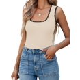 thumbnail image 2 of Women's Square Neck Tank Tops Summer Sleeveless Shirts Casual Slim Fitted Color Block Ribbed Tanks Color S, 2 of 10
