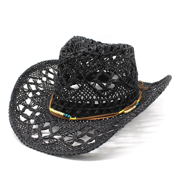 Sun Protection Hat , Womens Beach Hat , Boho Hat Stylish Summer Western Cowboy Straw Hat for Women and Men Breathable Shapeable Sun Wide Brim Hollow Design