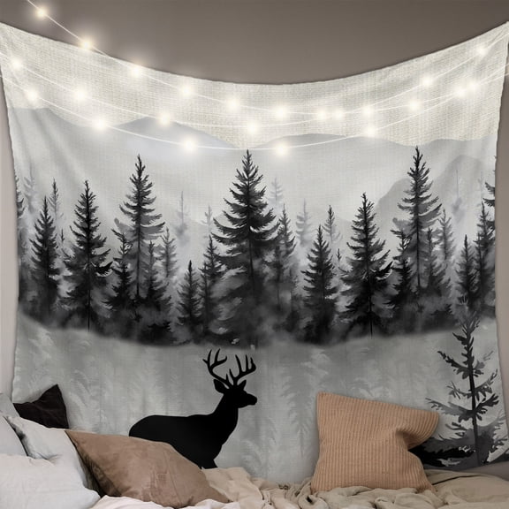 Deer Forest Large Tapestry for Bedroom Wall Hanging Tapestry, Farmhouse Vintage Nature Trees Mountain Ceiling Backdrop Tapestries Poster Blanket Wall Decor for Teens Room Living Room Dorm 100" x 59"
