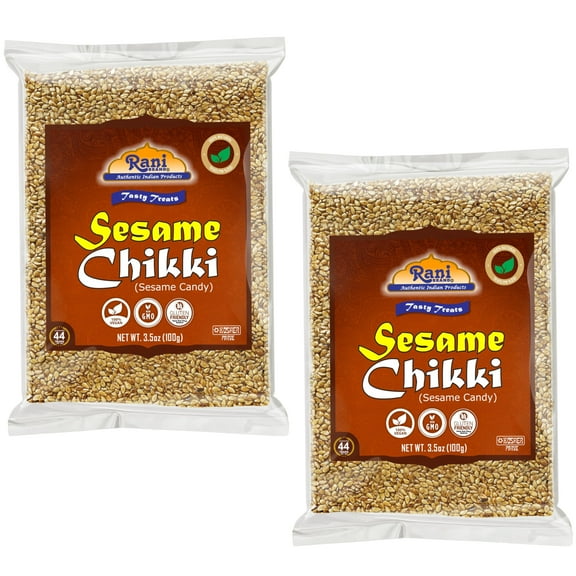 Rani Sesame Chikki (Brittle Candy) 100g (3.5oz) x Pack of 2 ~ All Natural | Vegan | Kosher | No colors | Gluten Friendly | Indian Origin