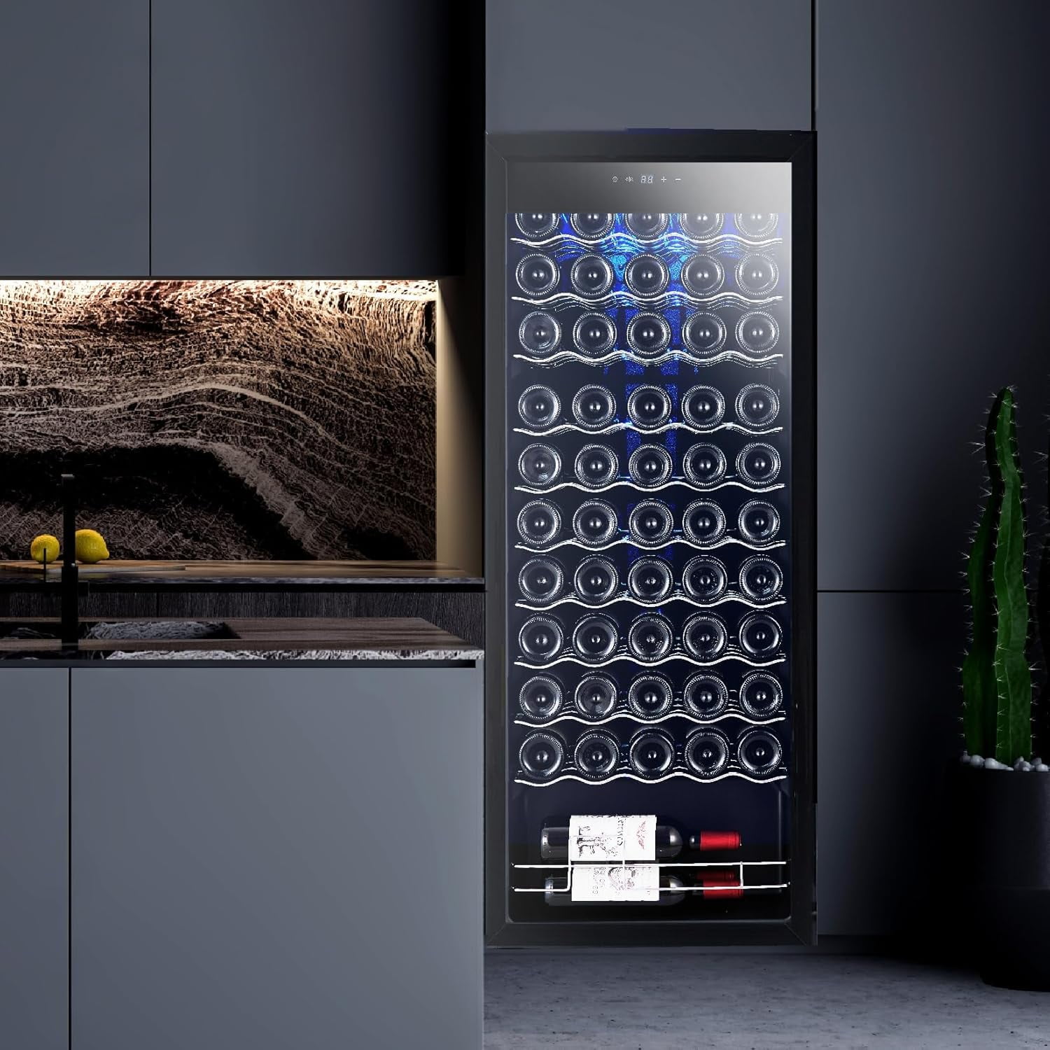 Homhougo 55-Bottle Beverage Refrigerator Countertop Wine Cooler with Glass Door, Adjustable Shelves & Digital Temperature Display, 41-64℉, Mini Fridge for Wine, Beer, Soda, Drinks for Home, Office