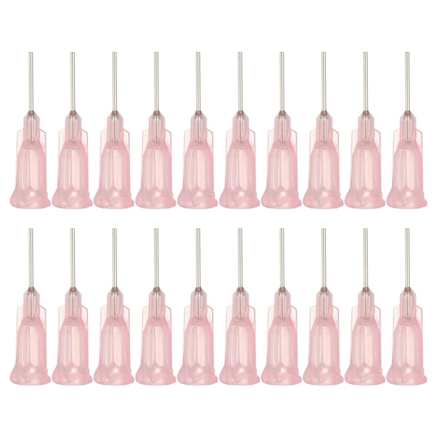 Agujas de dispensación de 20Ga, 52PCS de 1/2 pulgada con punta roma industrial y jeringas con aguja de bloqueo Luer para rellenar tintas líquidas, adhesivos, aceites, rosa