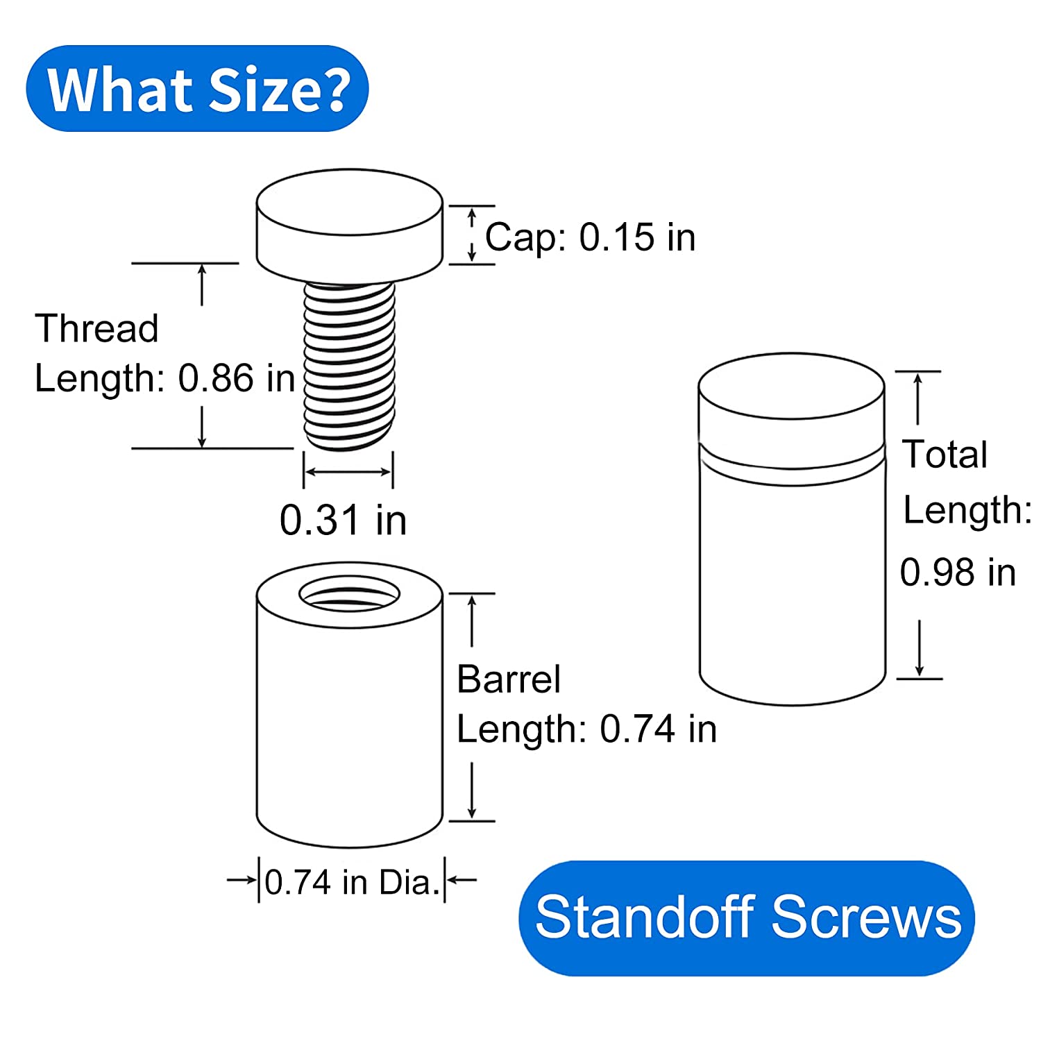 8 Pack Standoff Screws 3/4 x 1 Inch Black Sign Standoffs Hanging