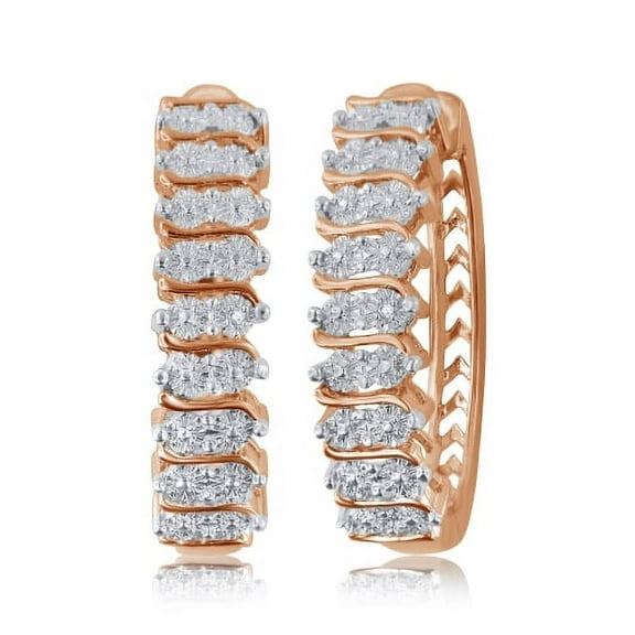 Elegant 0.02 Carat Natural Diamond Accent Hoop Earrings In 14K Rose Gold Plated