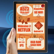 Android 14 10.1 inch Tablets with 1280 * 800 IPS HD Touchscreen, 8-Core, 8GB RAM 64GB ROM+1TB TF, Widevine L1, Face ID, Wi-Fi 6 - Black