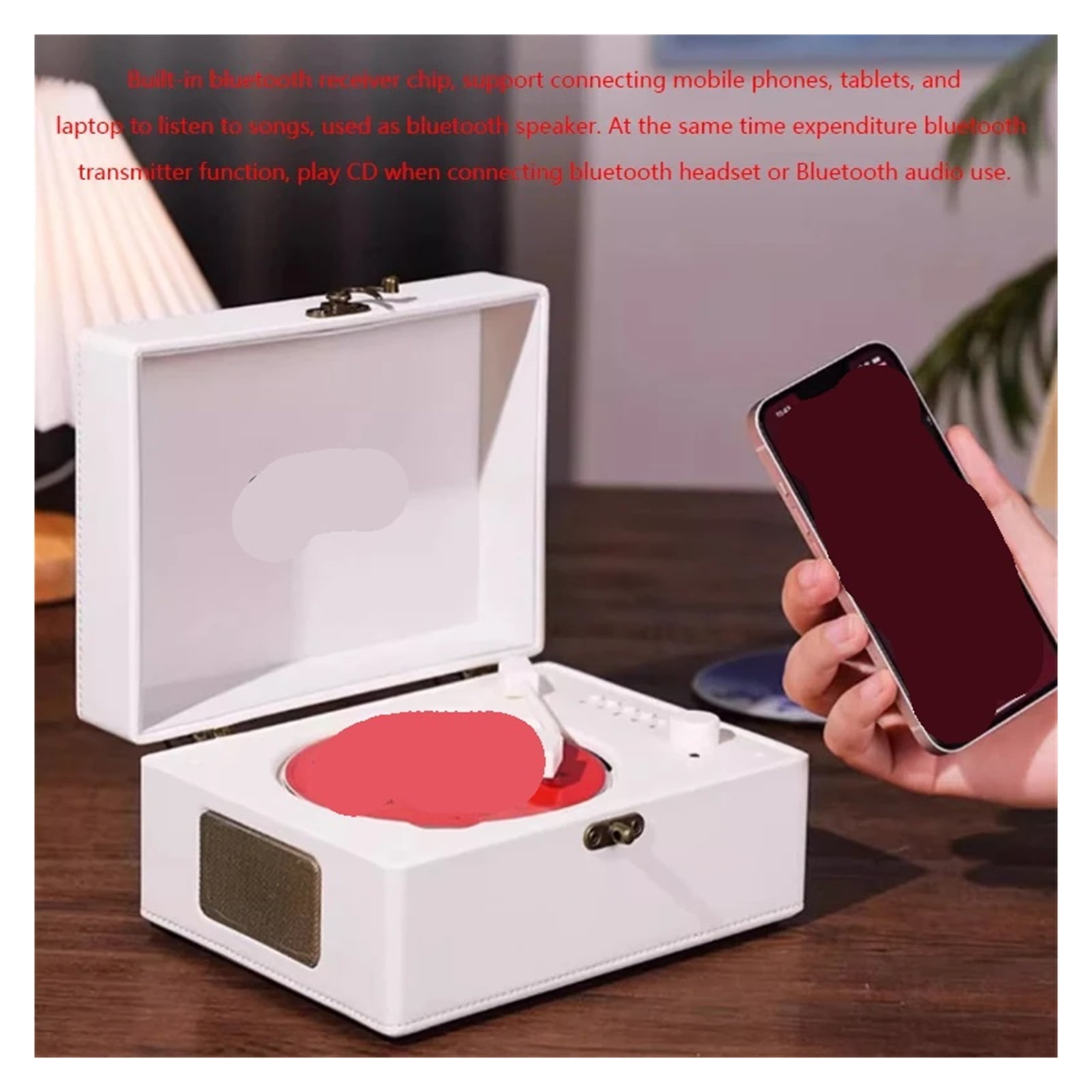 Vintage Leather CD Player Two-Way Bluetooth 5.0 Built-In Speaker Portable Rechargeable CD Music