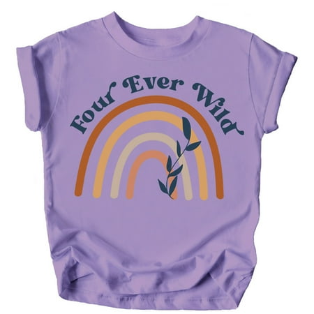 

Four Ever Wild Rainbow 4th Birthday Shirts for Baby Toddler & Youth Girls Purple Shirt 3T