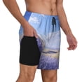 thumbnail image 2 of Naloa Lavender Fields Under Blue Sky Print Men Swim Trunks with Compression Liner ,Board Shorts,Men's Swim Shorts with Drawstring and Elastic Waistband-Small, 2 of 6