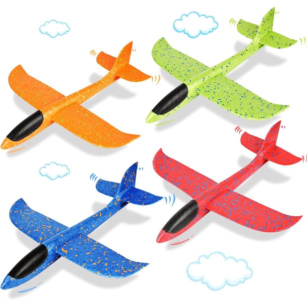 Paquete de 4 aviones/juguetes voladores, avión/planeador de espuma grande de 17,5" para lanzar, 2 modos de vuelo, regalos de cumpleaños para niños de 3, 4, 5, 6, 7, 8, 9, 10, 11 y 12 años, juguetes