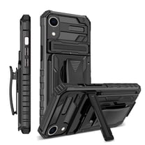 For iPhone XR Case with Belt Clip Holster, Heavy Duty Military Grade Drop Protective, 360° Rotating Kickstand Shockproof TPU Shell Durable Rugged Cover For iPhone XR, Black